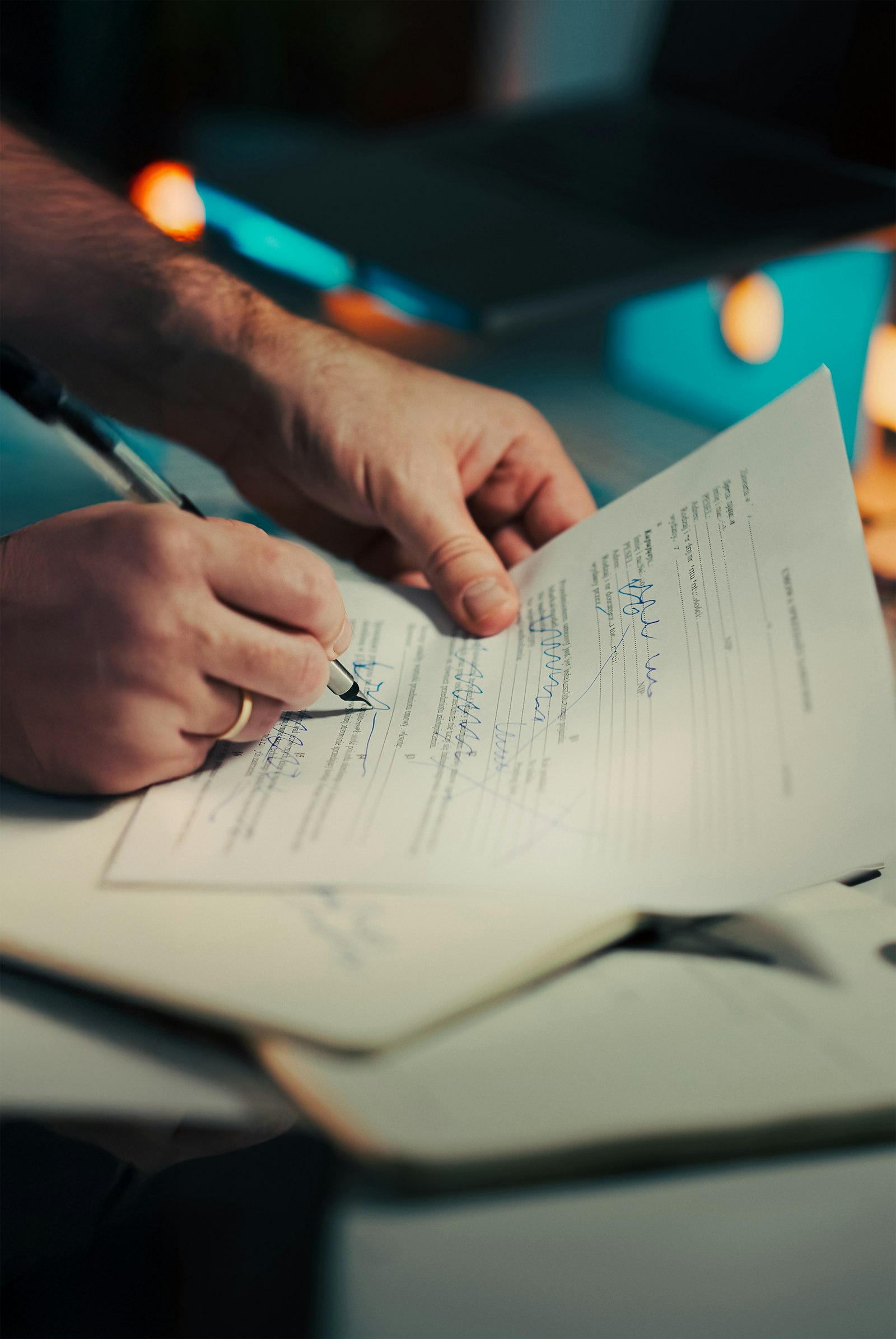 A client signing loan documents at a table